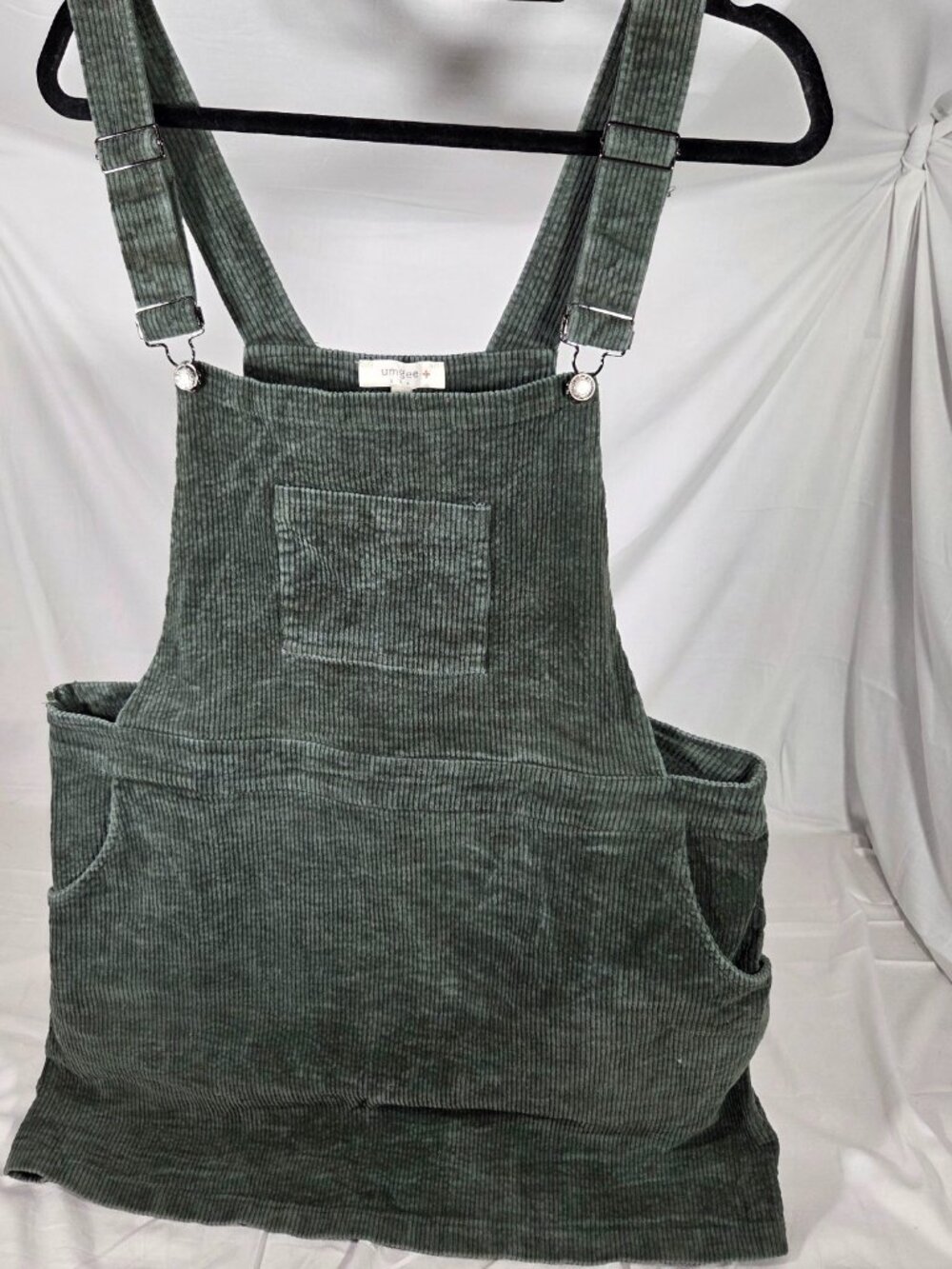 Umgee Olive Green Corduroy Overall Dress Pinafore Pockets